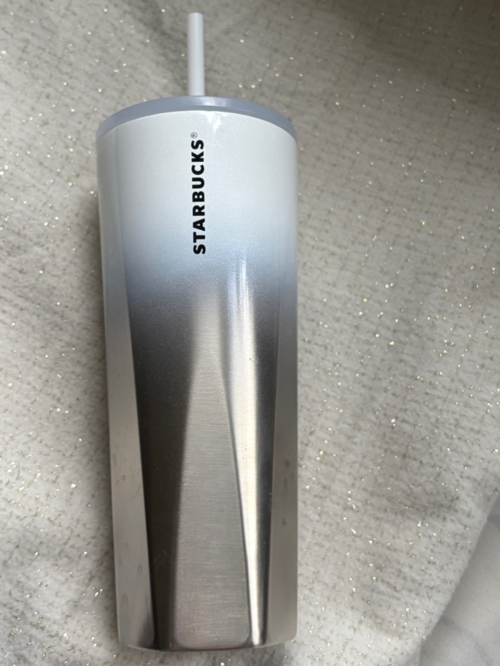 Starbucks 2021 Holiday White Silver Ombre 24oz Geometric Stainless Tumbler Cold
